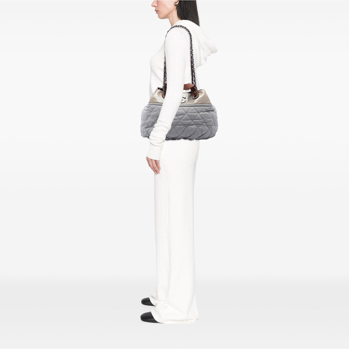 Chanel Large Quilted Iridescent Calfskin In The Mix Satchel — Gray