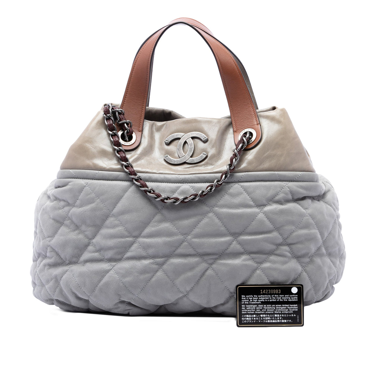 Chanel Large Quilted Iridescent Calfskin In The Mix Satchel — Gray