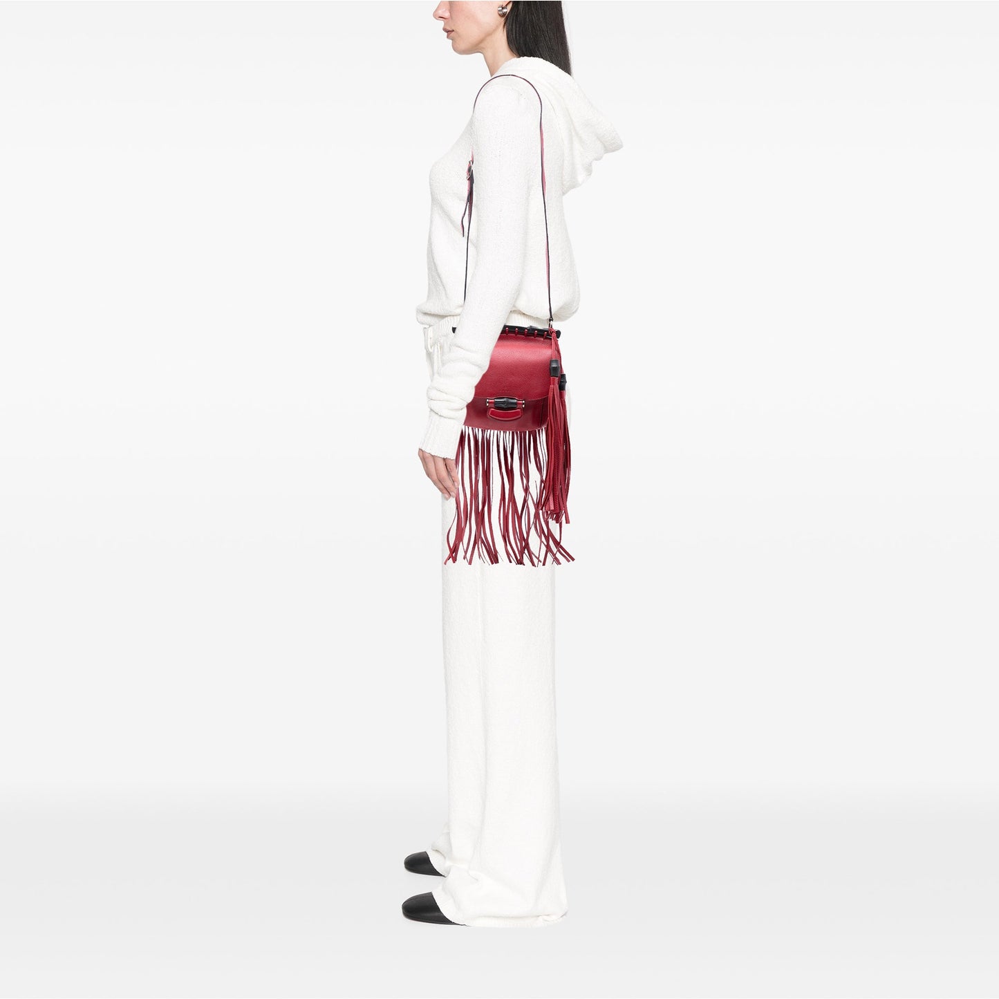 Gucci Small Suede Bamboo Nouveau Fringe Crossbody