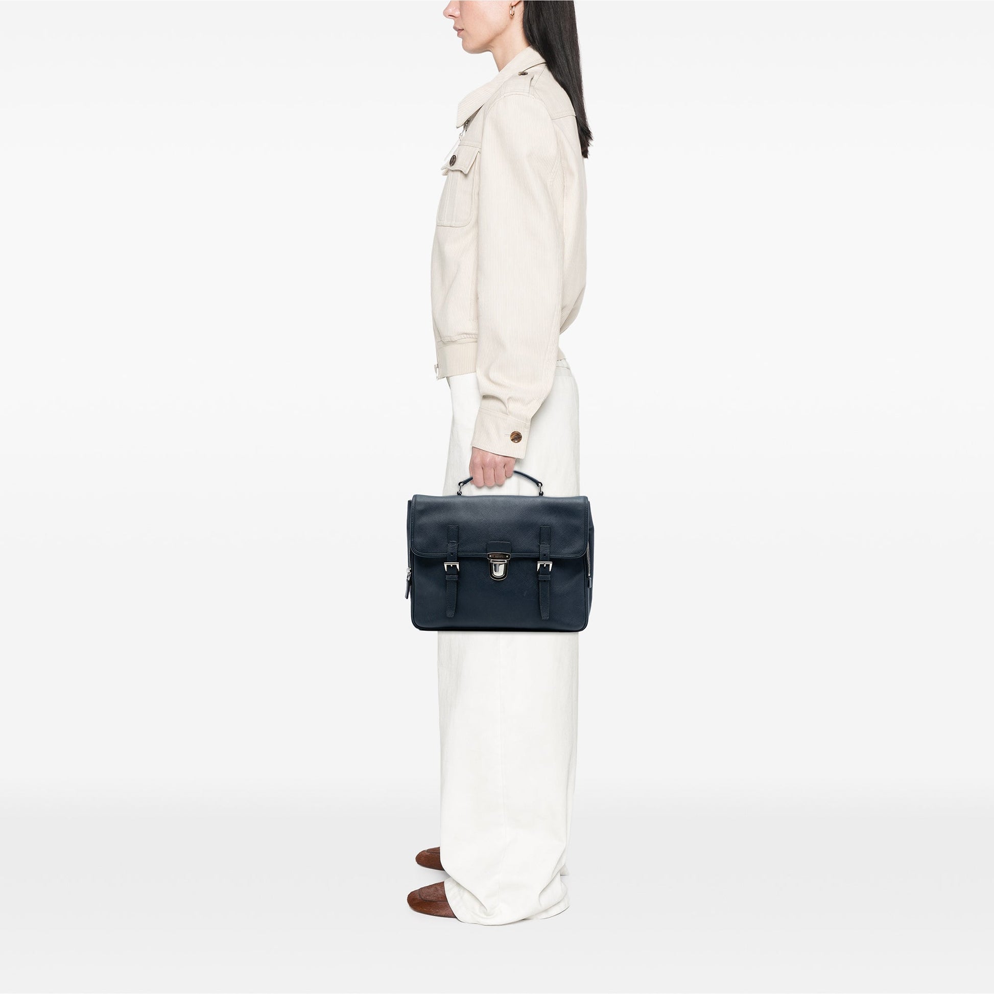 Prada Saffiano Double Buckle Briefcase