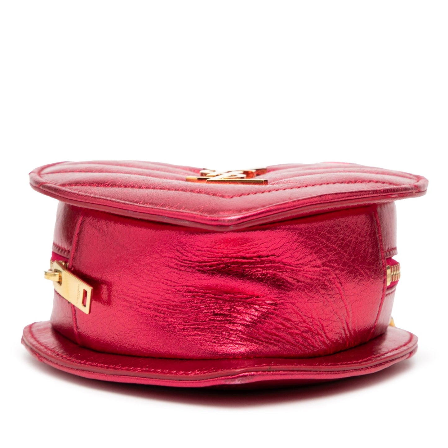Saint Laurent Mini Metallic Leather Chevron Monogram Love Heart Chain Bag