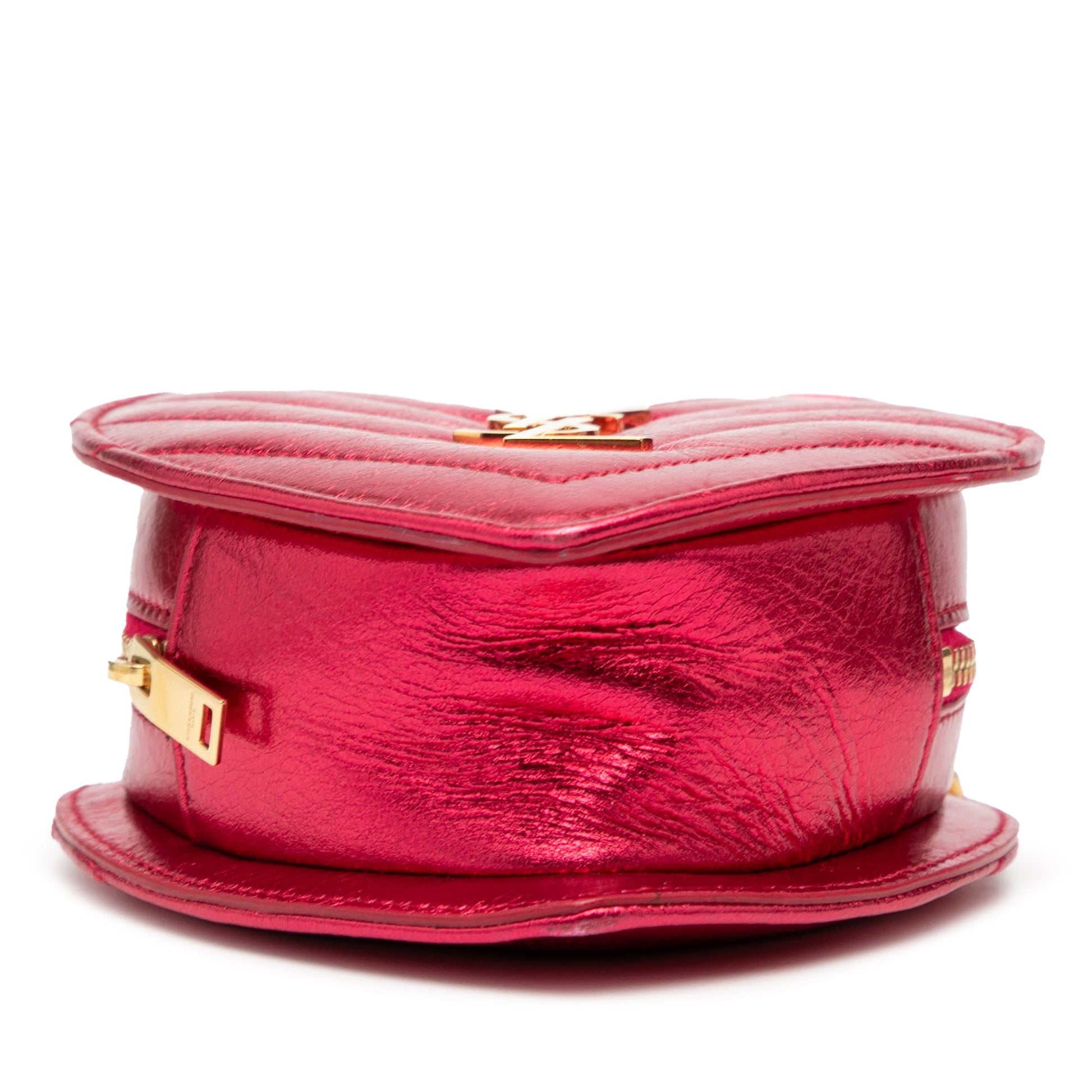 Saint Laurent Mini Metallic Leather Chevron Monogram Love Heart Chain Bag