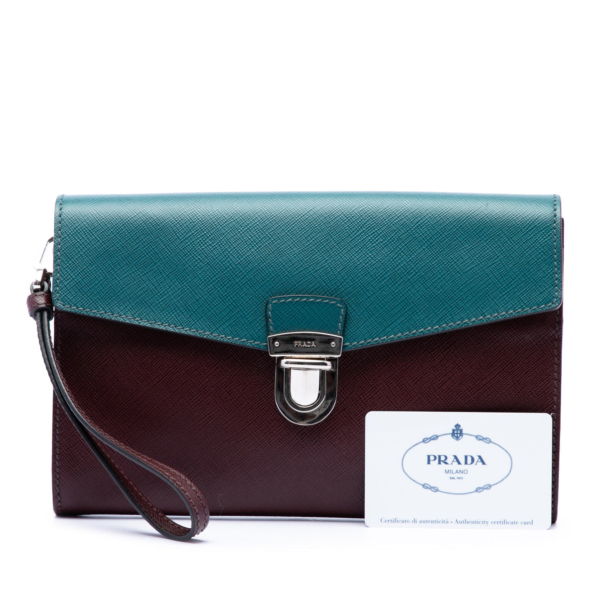 Prada Bicolor Saffiano Envelope Push Lock Clutch