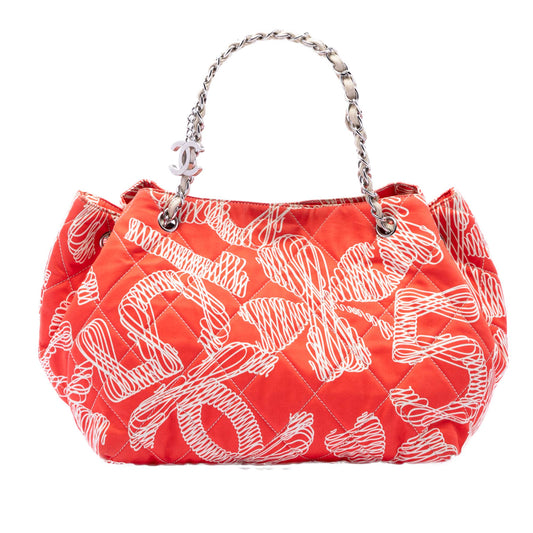 Chanel CC Quilted Cotton Coral Print Chain Tote