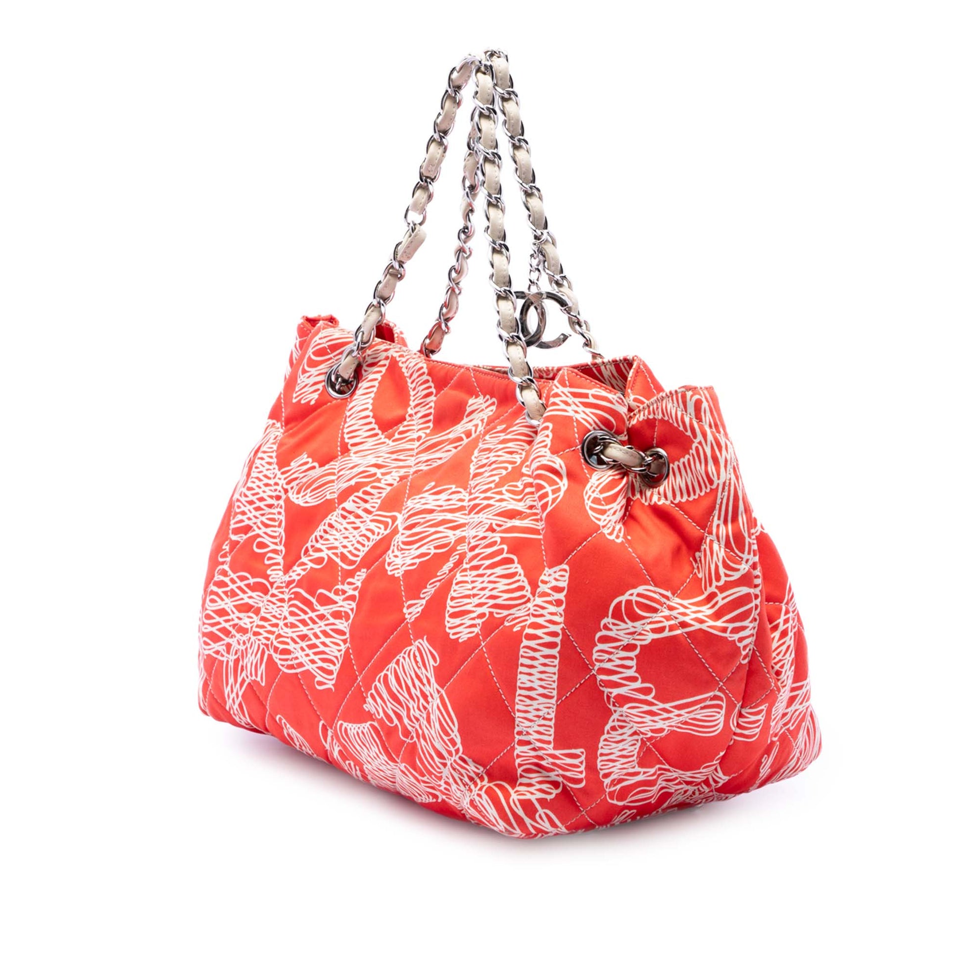 Chanel CC Quilted Cotton Coral Print Chain Tote