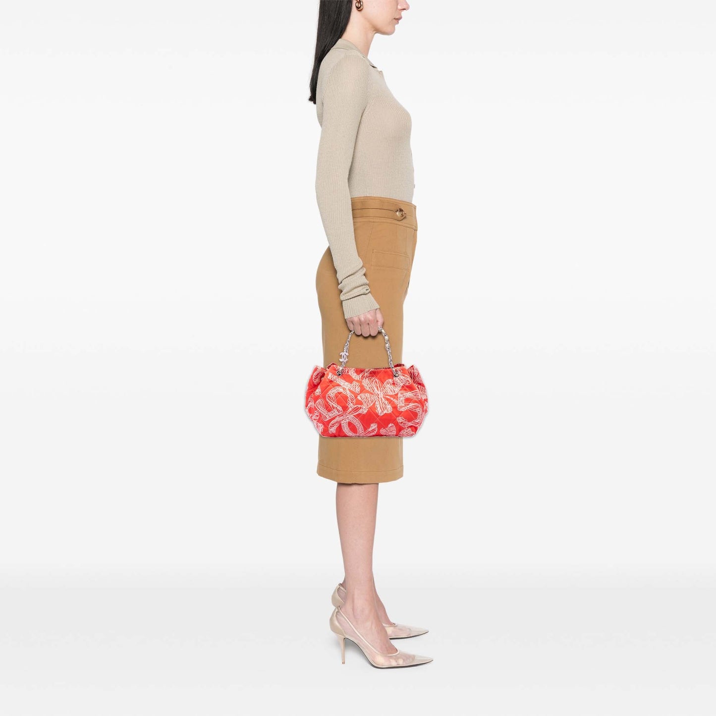 Chanel CC Quilted Cotton Coral Print Chain Tote