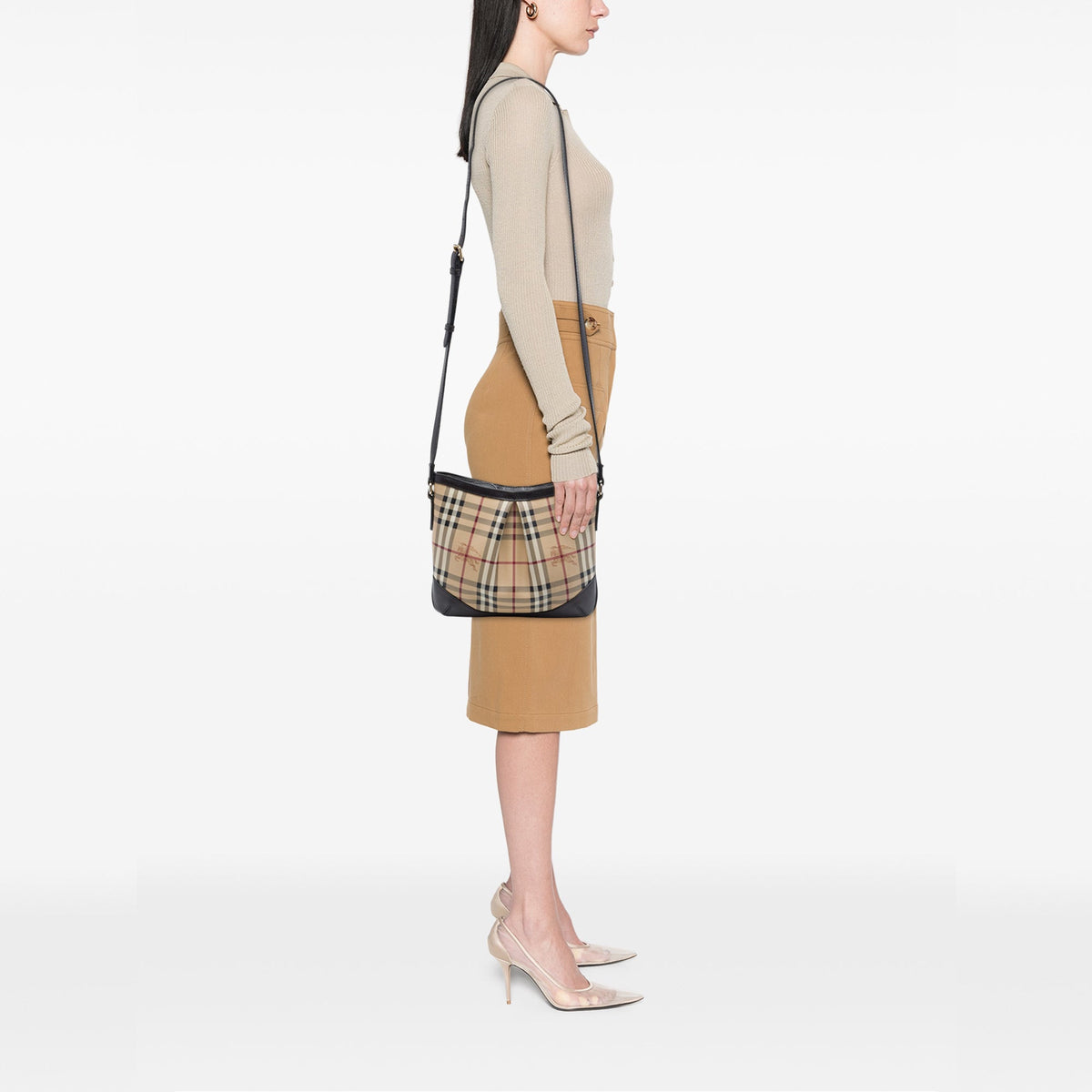 Burberry Haymarket Check Coated Canvas Hartham Crossbody — Beige