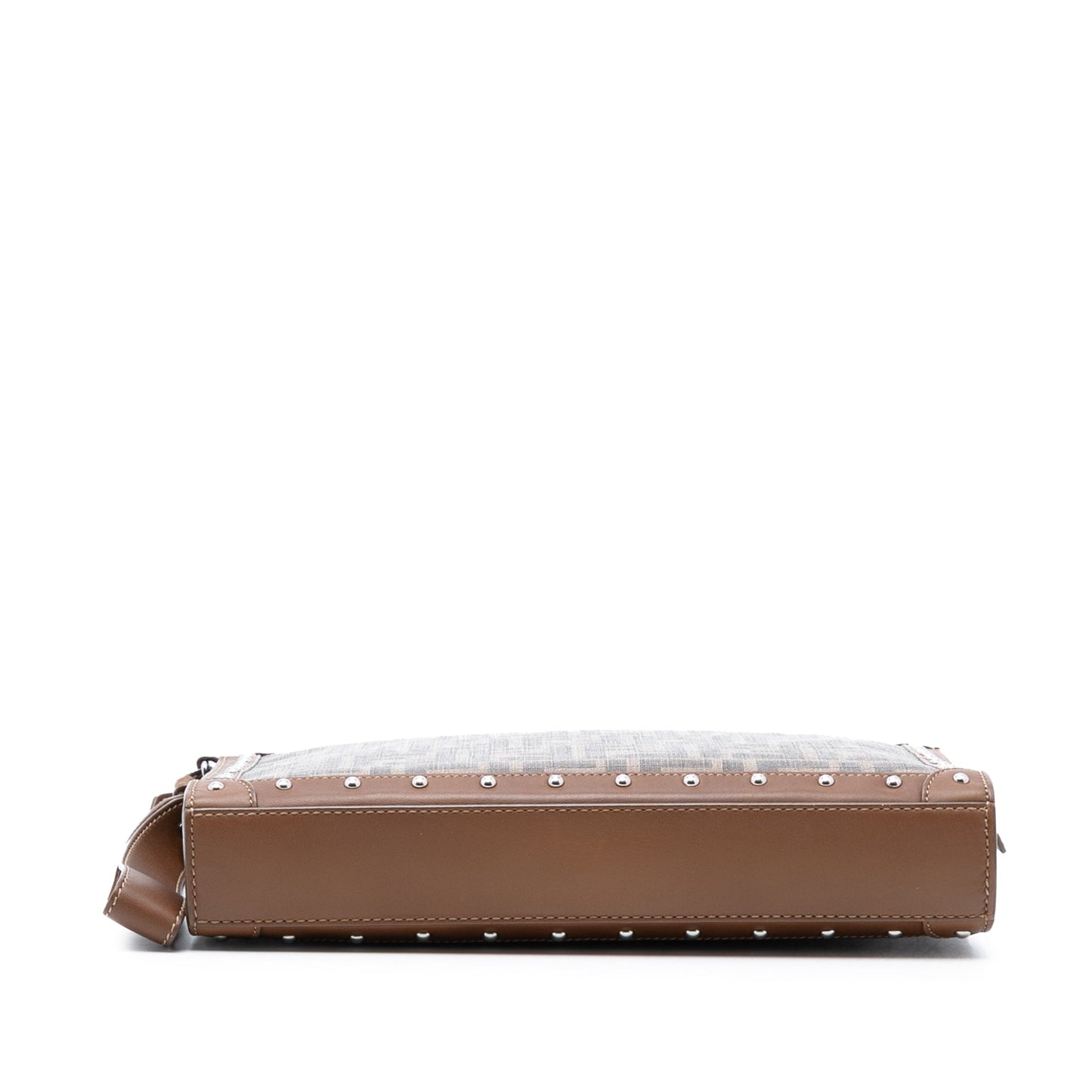 Fendi Studded Leather Trimmed Zucca Coated Canvas Clutch