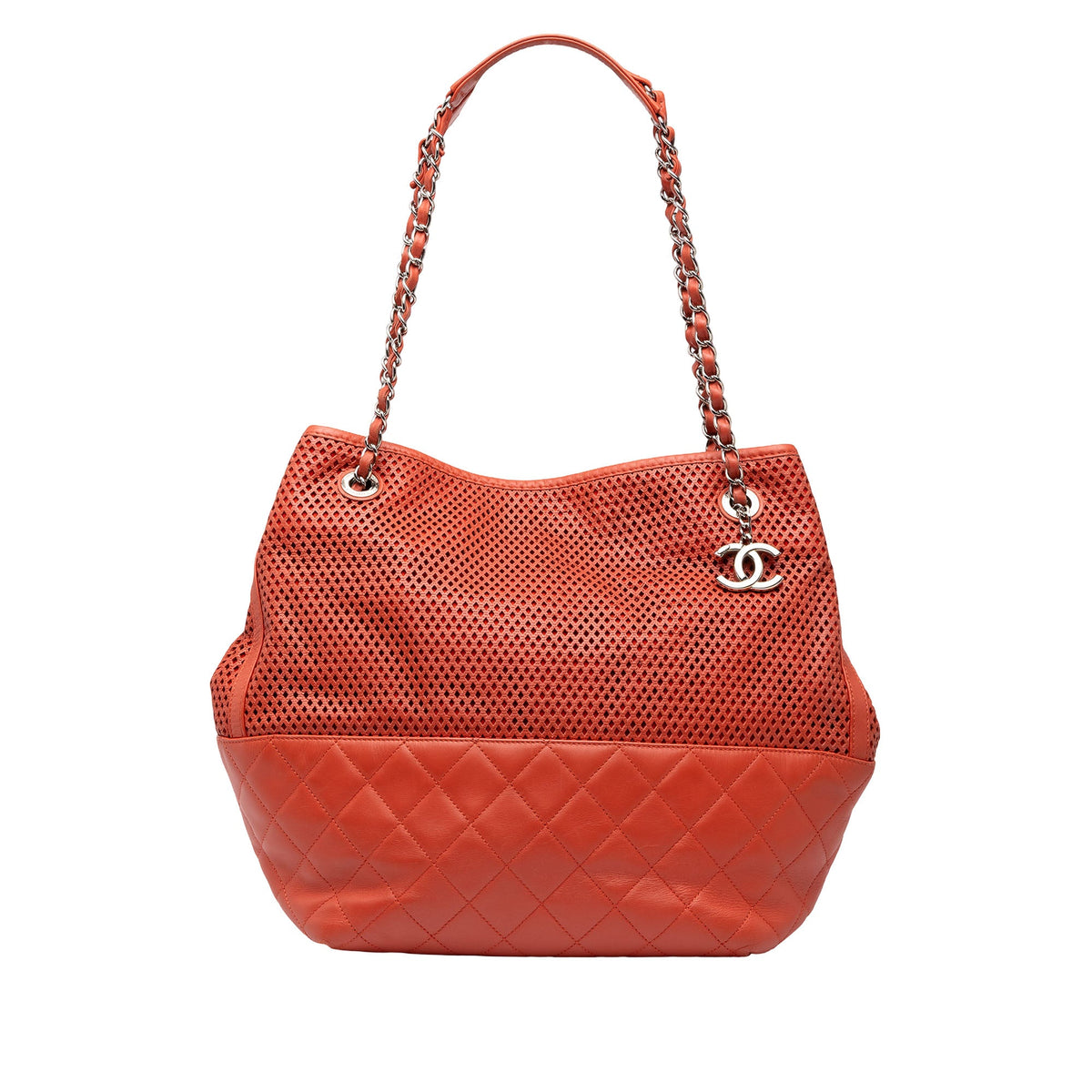 Chanel Perforated Calfskin Up In The Air North South Tote — Orange
