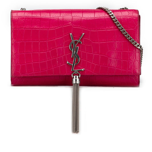 Saint Laurent Medium Croc Embossed Leather Kate Tassel Crossbody