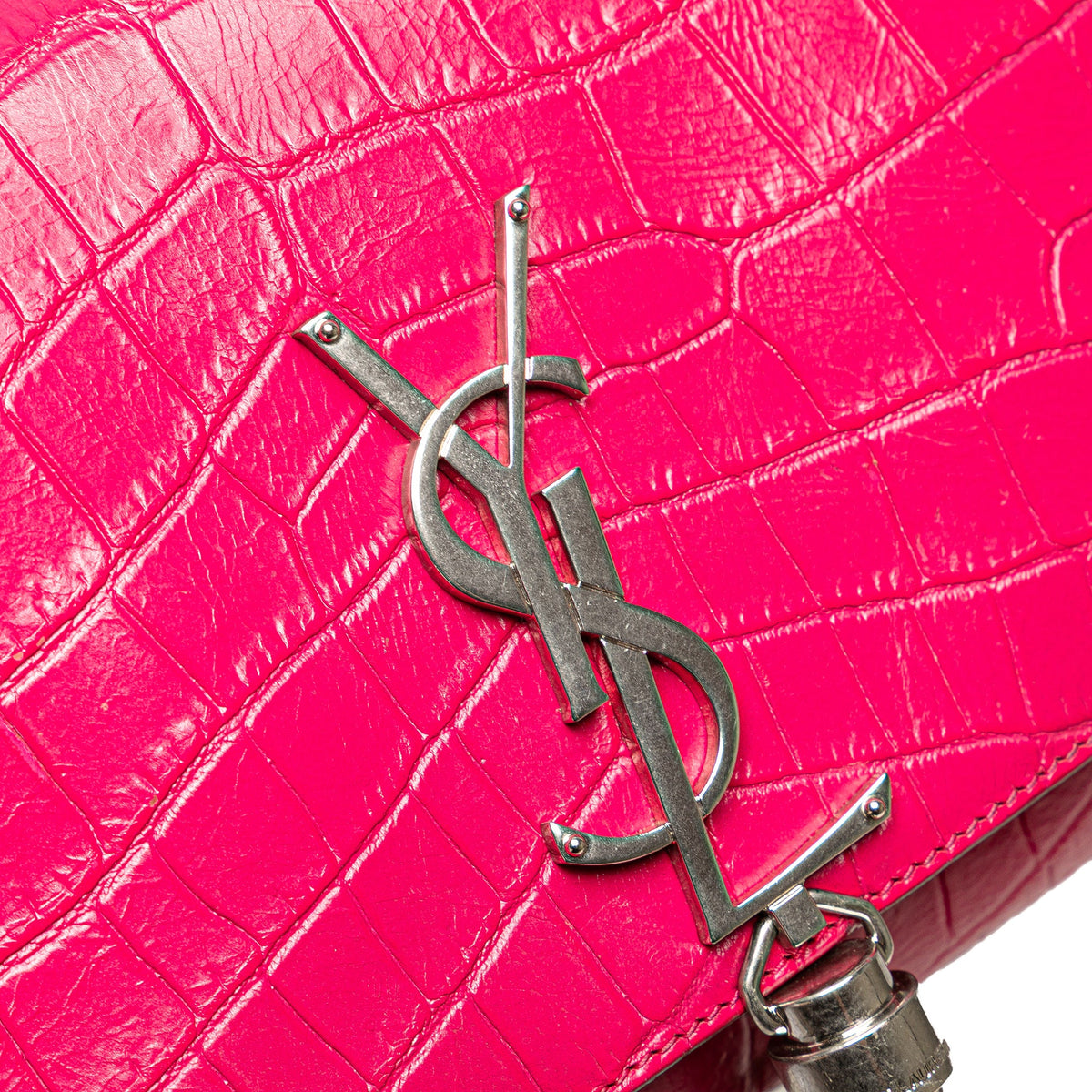 Saint Laurent Medium Croc Embossed Leather Kate Tassel Crossbody