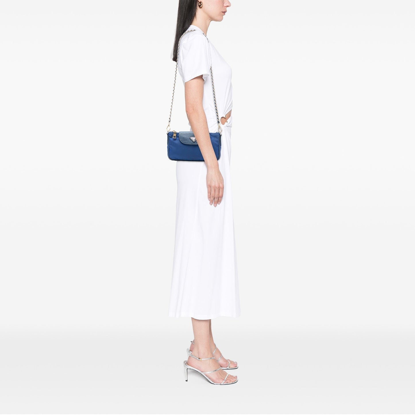 Prada Saffiano Trimmed Tessuto Chain Crossbody