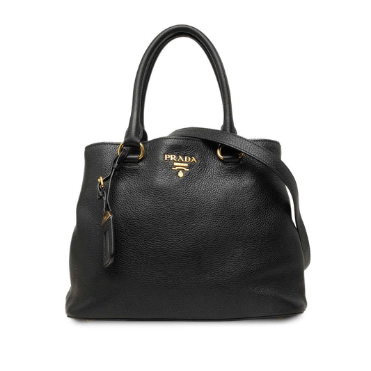 Prada Vitello Daino Open Convertible Tote — Black