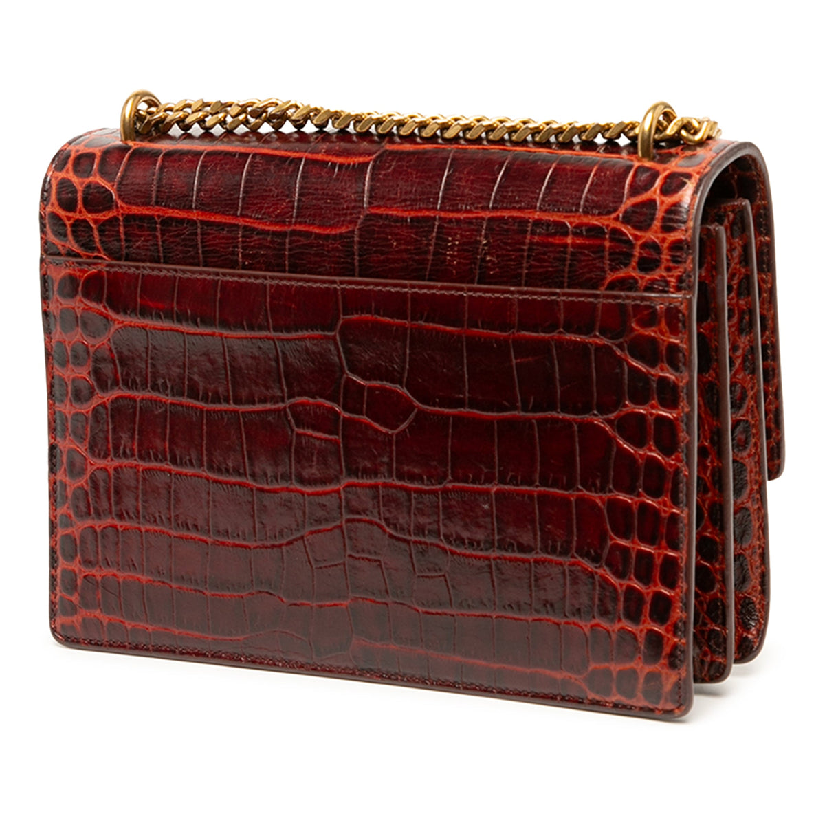 Saint Laurent Medium Croc Embossed Leather Monogram Sunset Crossbody — Red