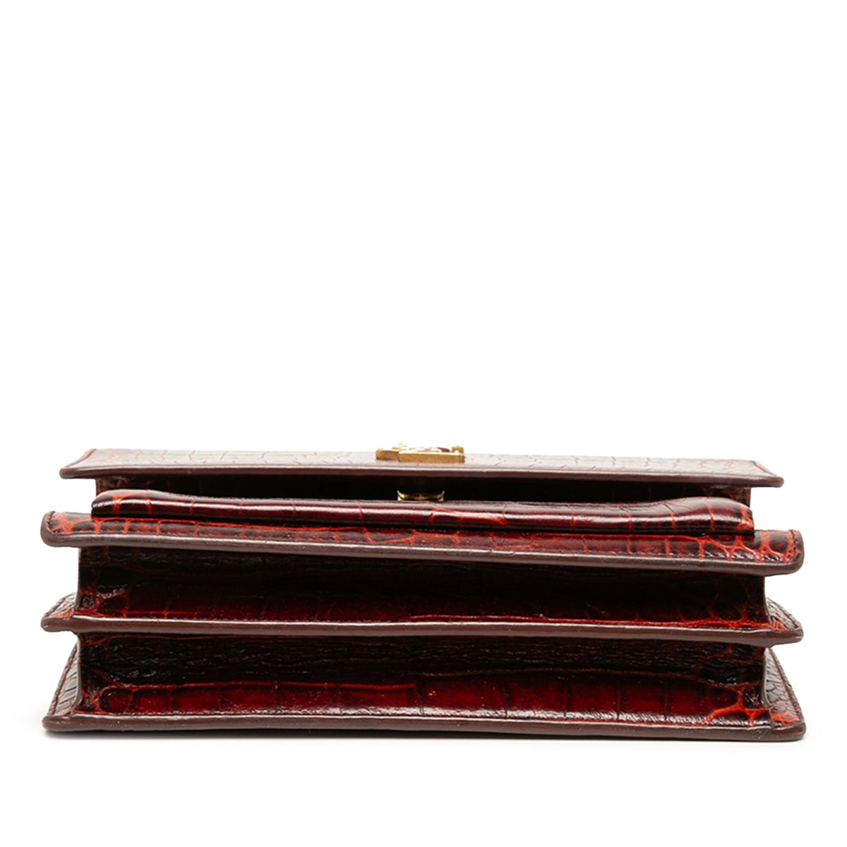 Saint Laurent Medium Croc Embossed Leather Monogram Sunset Crossbody — Red