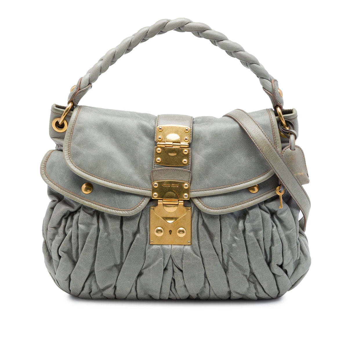 Miu Miu Matelasse Nappa Coffer Satchel — Gray