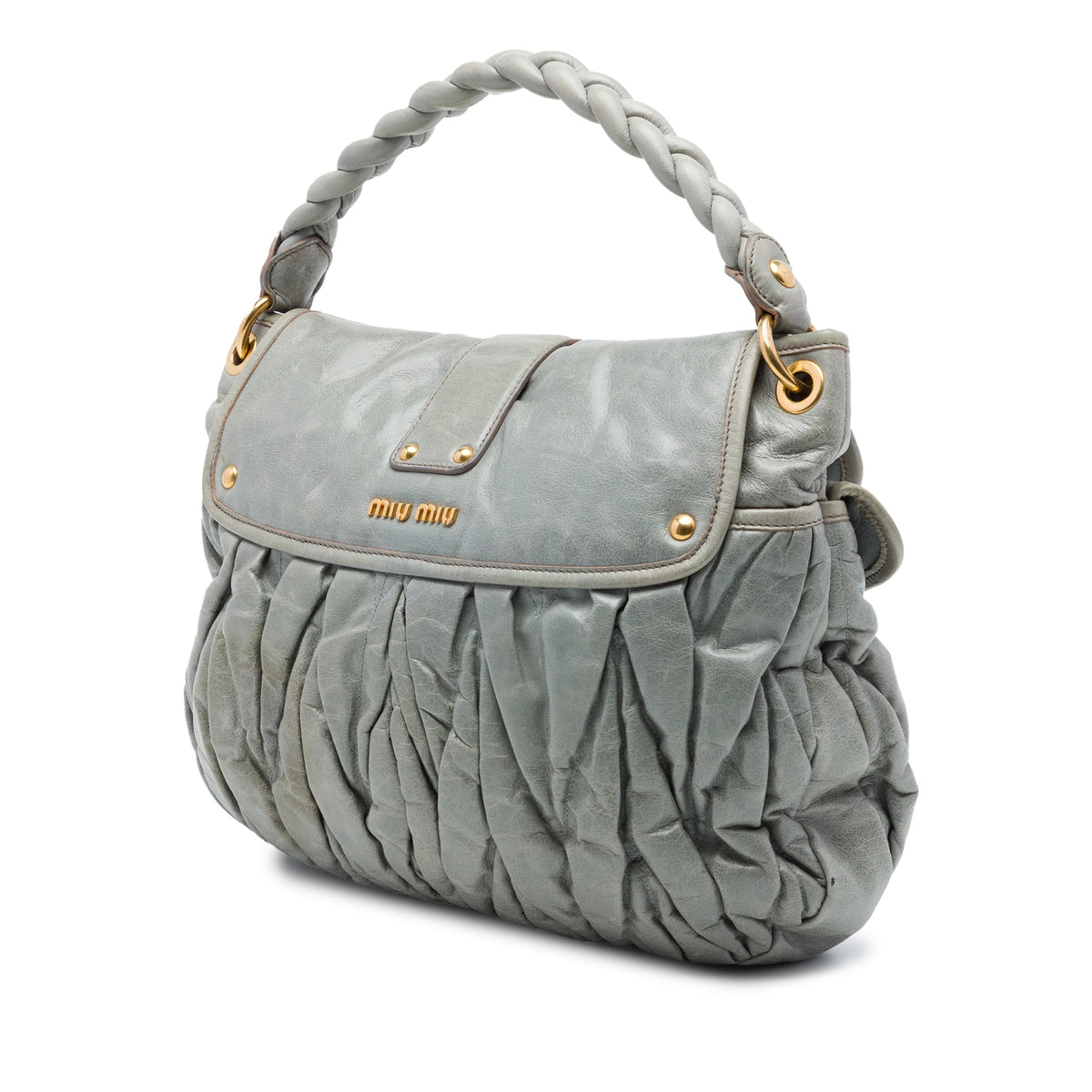 Miu Miu Matelasse Nappa Coffer Satchel — Gray