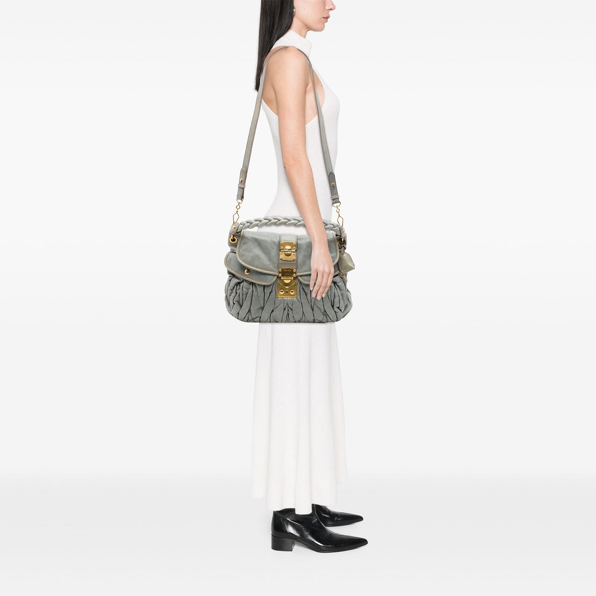 Miu Miu Matelasse Nappa Coffer Satchel — Gray