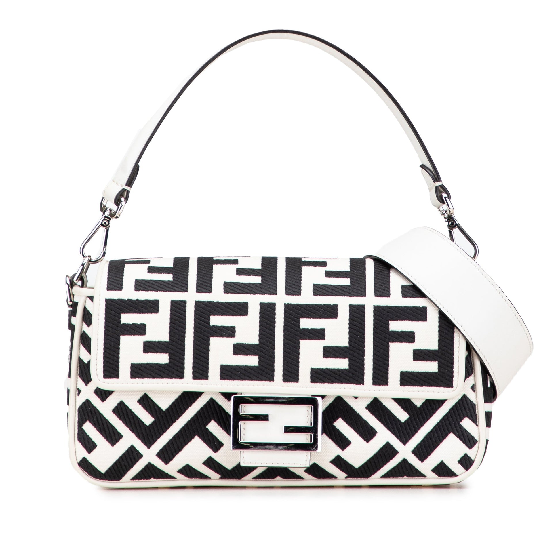 Fendi Zucca Embroidered Canvas Baguette Satchel