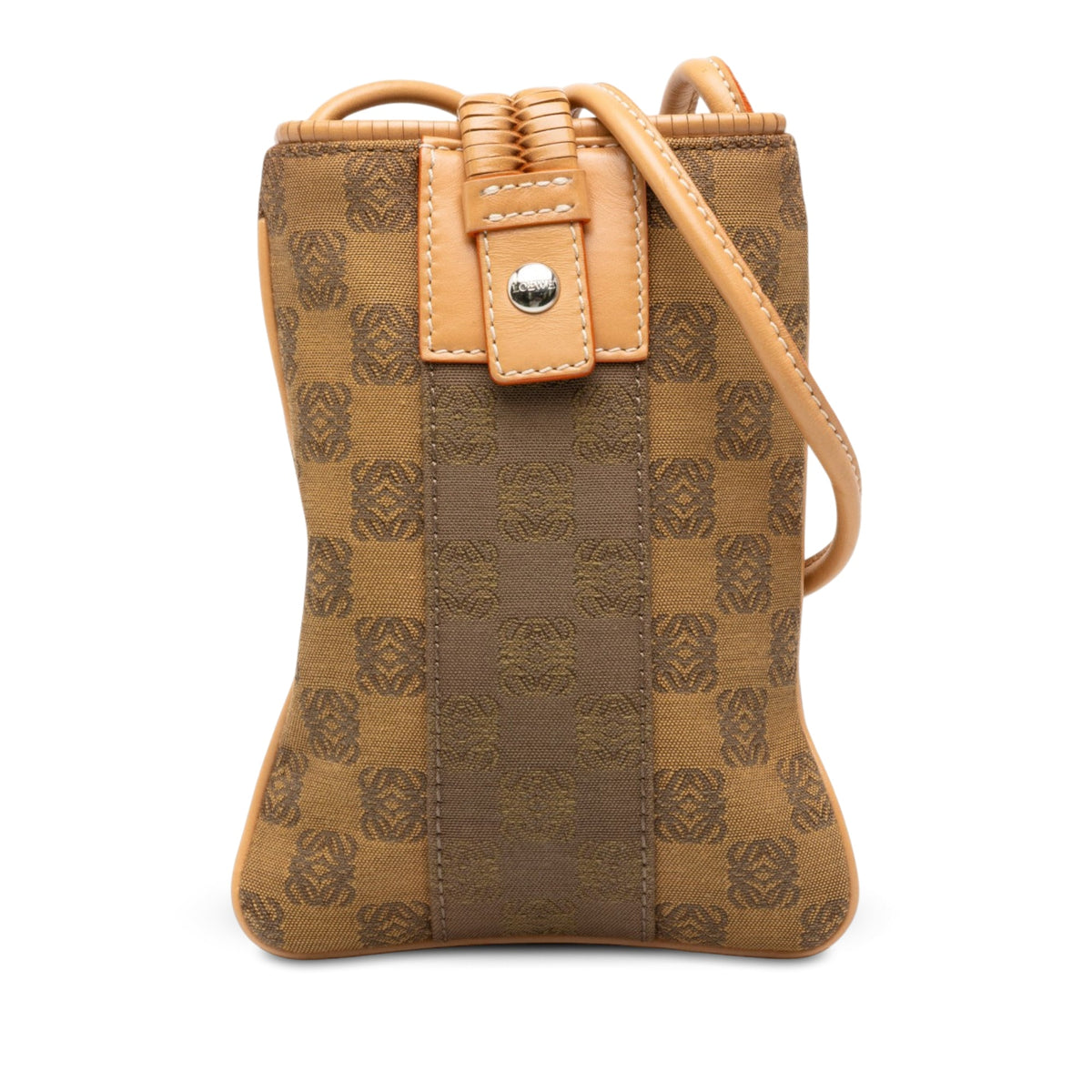 LOEWE Anagram Canvas Phone Pouch Crossbody — Brown