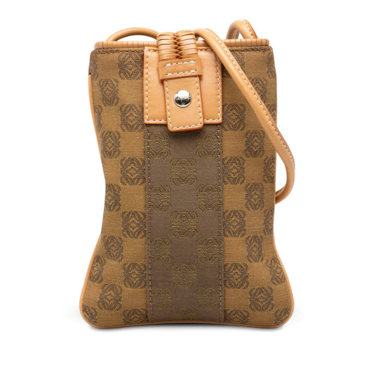 LOEWE Anagram Canvas Phone Pouch Crossbody — Brown