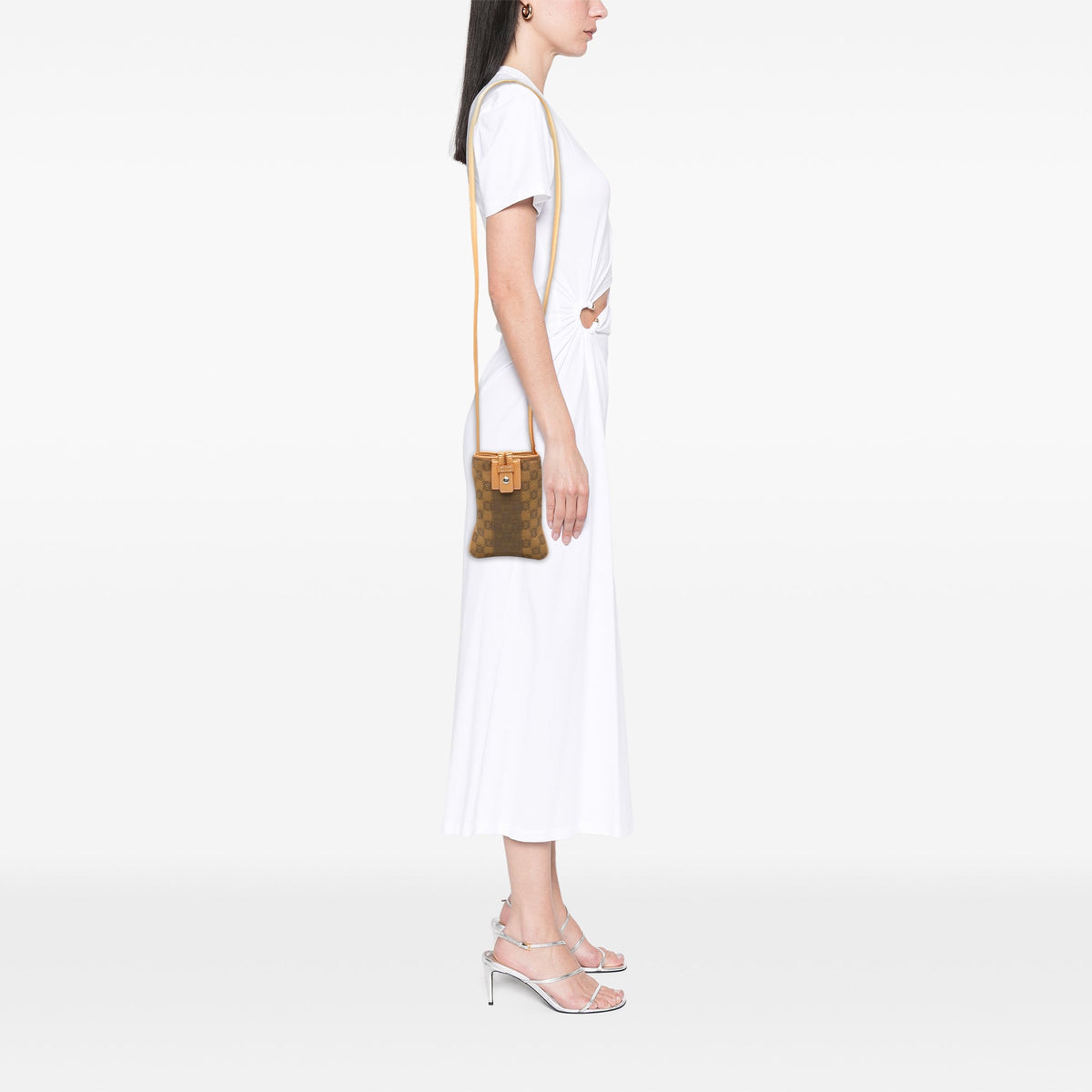 LOEWE Anagram Canvas Phone Pouch Crossbody — Brown