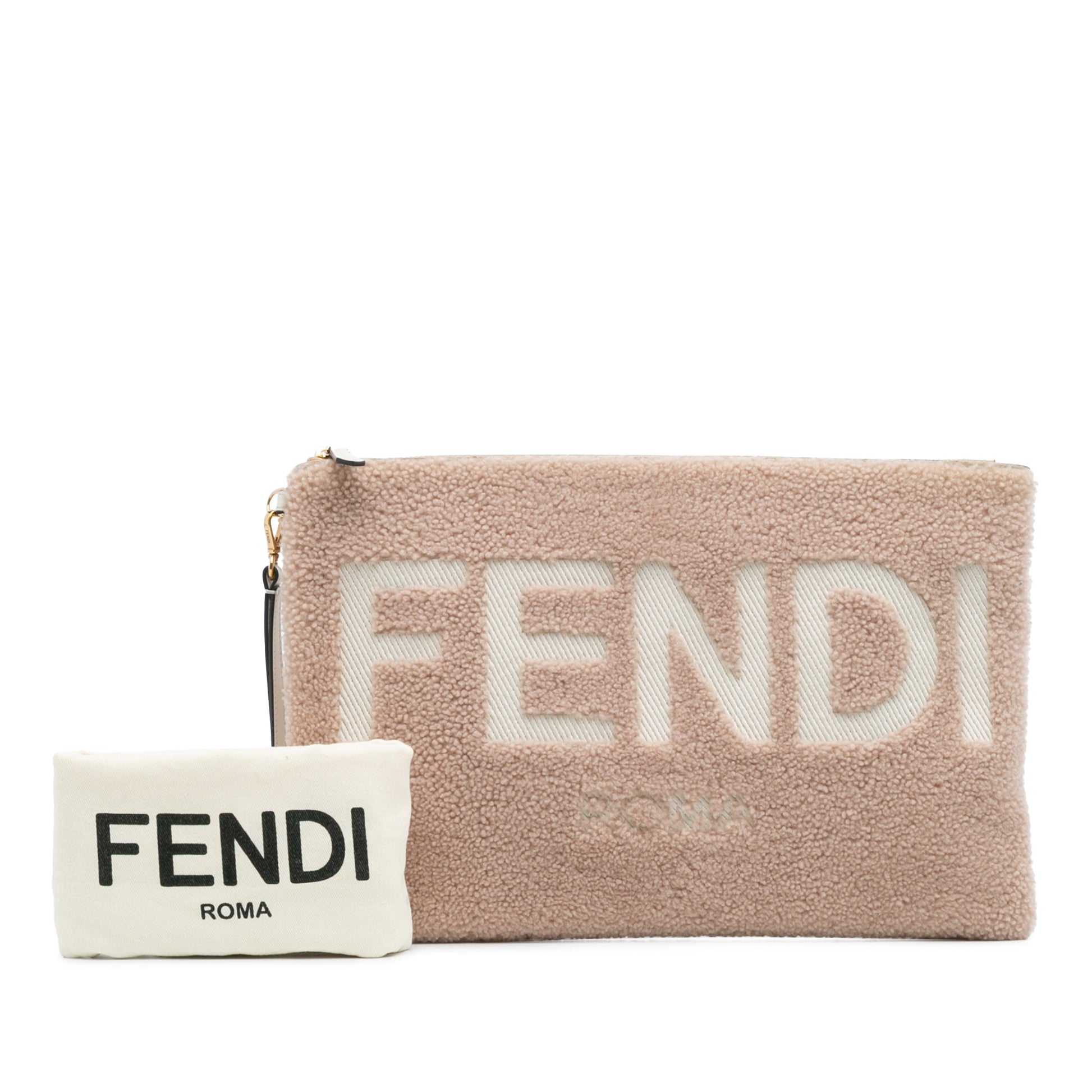 Fendi Shearling Logo Flat Pouch