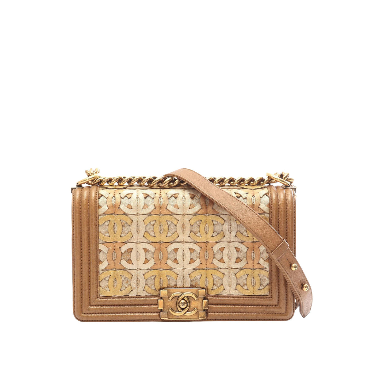 Chanel Paris Dubai Metallic Calfskin Boy Flap — Brown