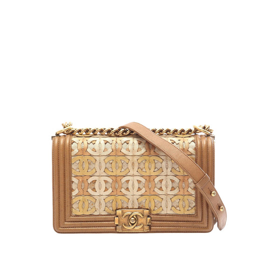 Chanel Paris Dubai Metallic Calfskin Boy Flap — Brown