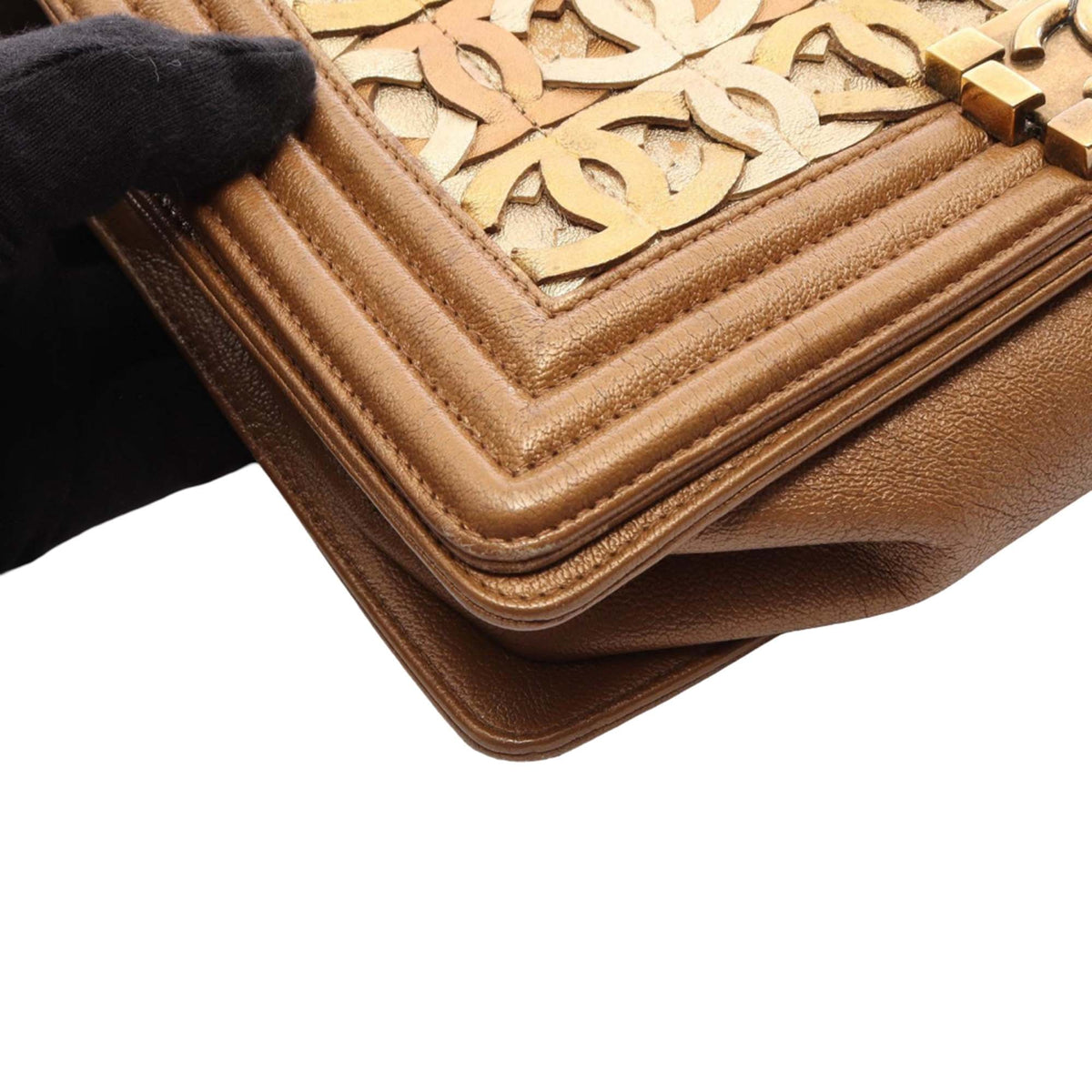 Chanel Paris Dubai Metallic Calfskin Boy Flap — Brown