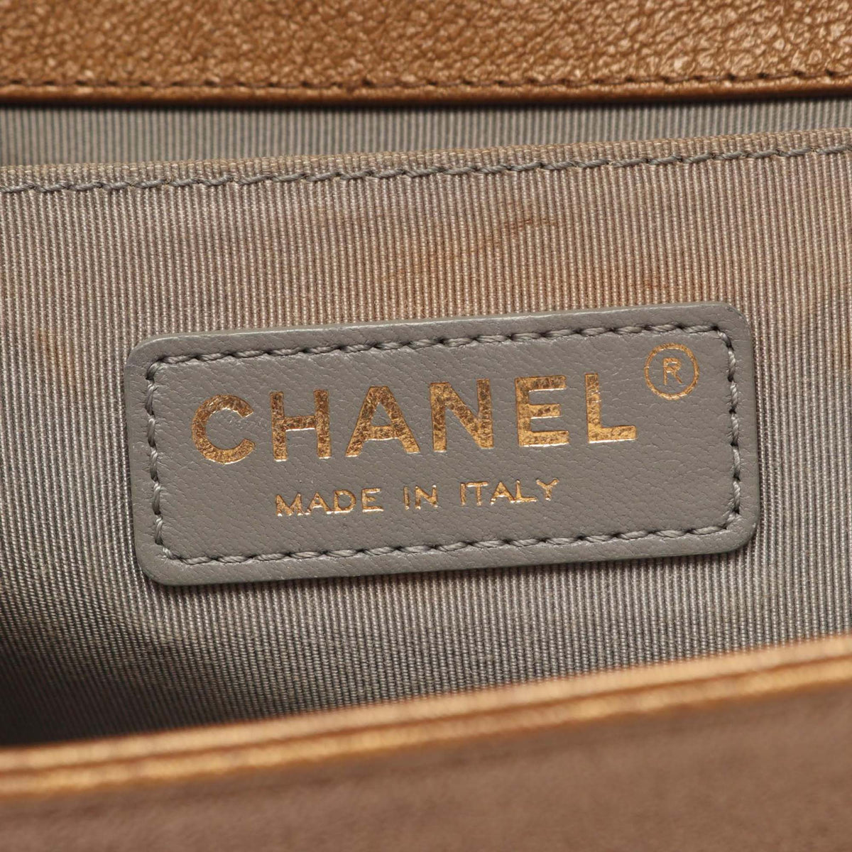 Chanel Paris Dubai Metallic Calfskin Boy Flap — Brown