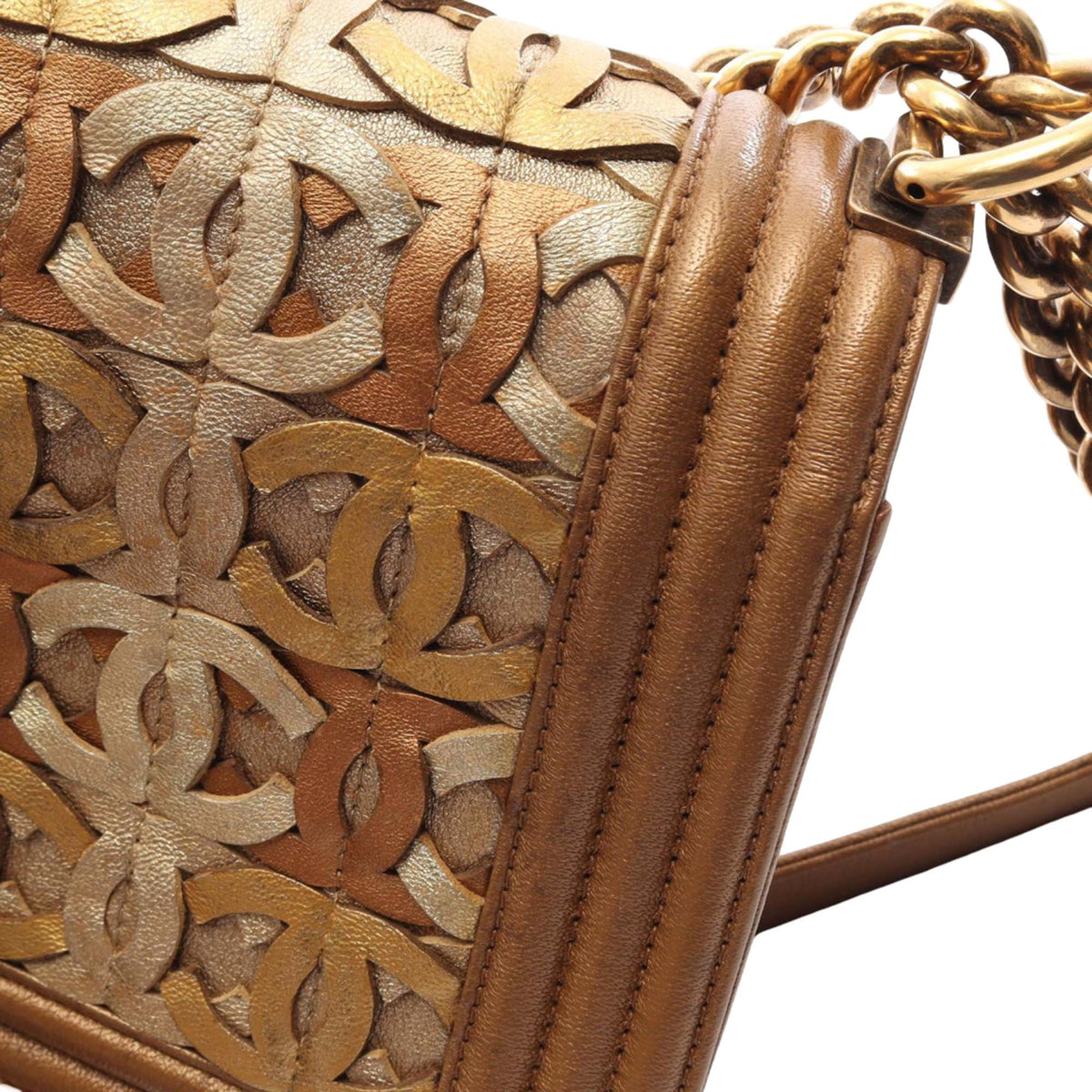 Chanel Paris Dubai Metallic Calfskin Boy Flap — Brown