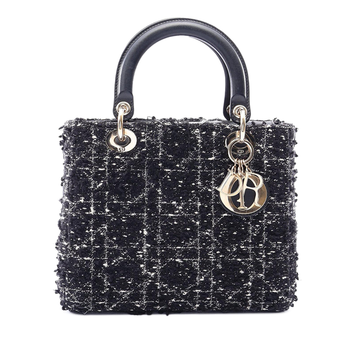 Dior Medium Tweed Cannage Fringe Lady Dior — Black