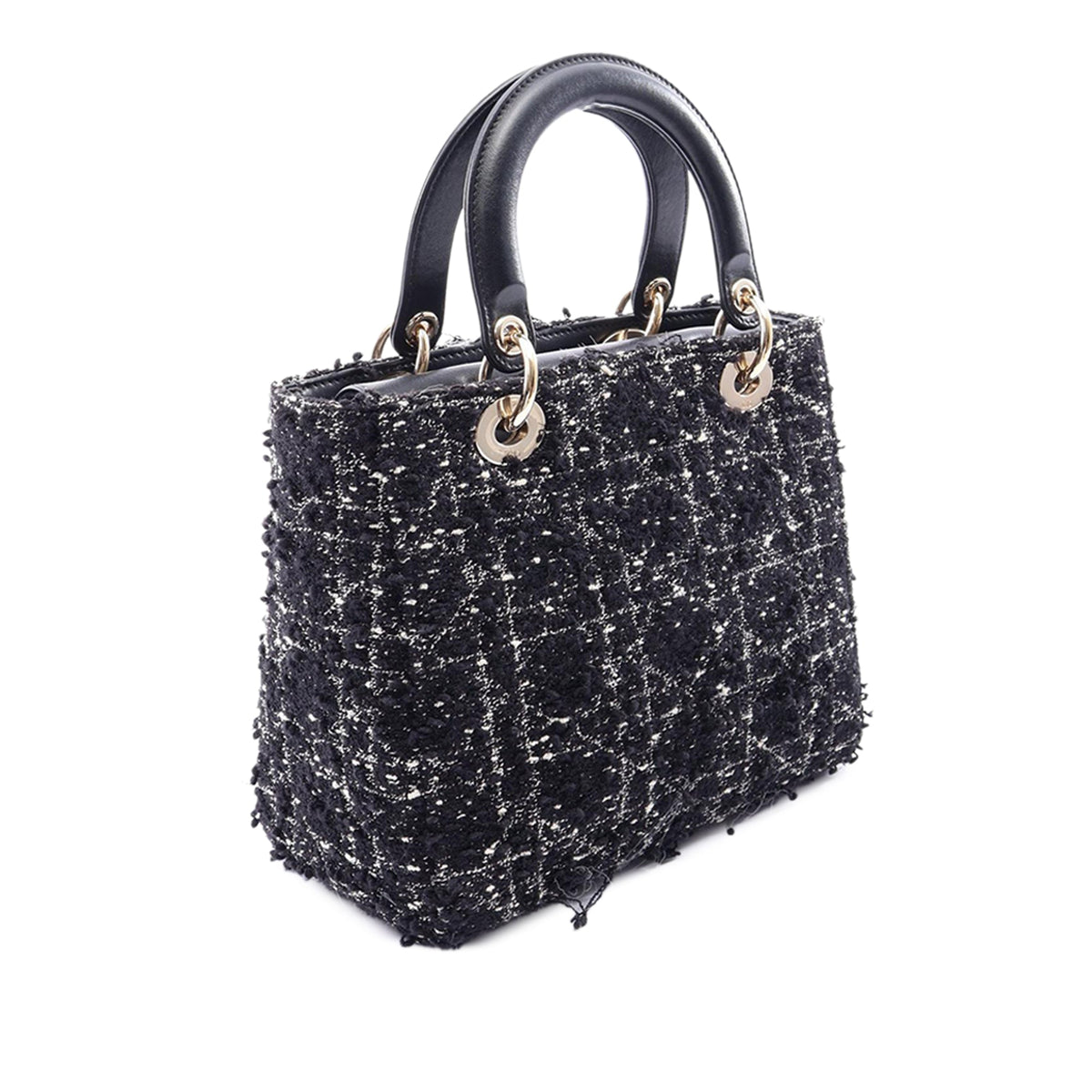 Dior Medium Tweed Cannage Fringe Lady Dior — Black