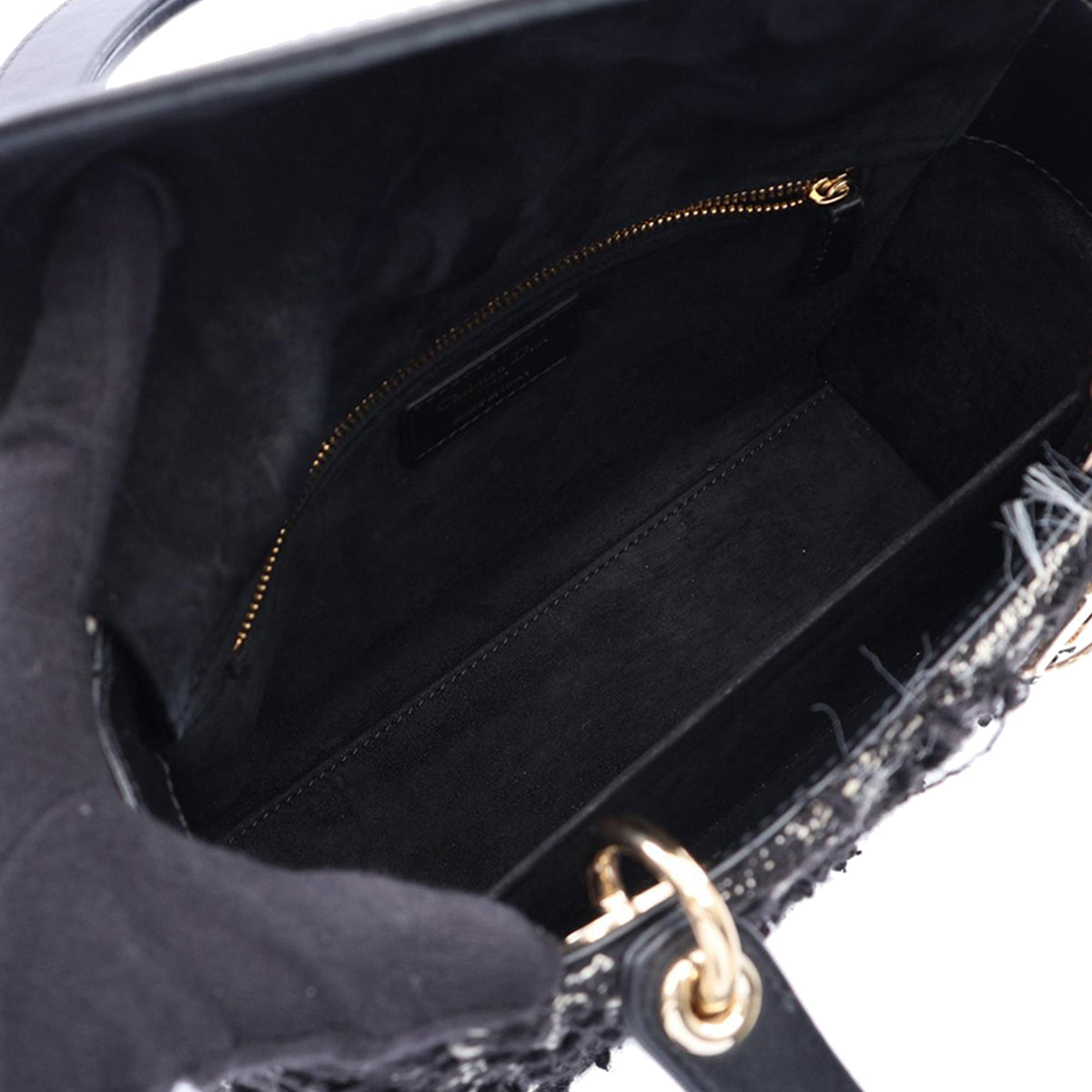 Dior Medium Tweed Cannage Fringe Lady Dior — Black