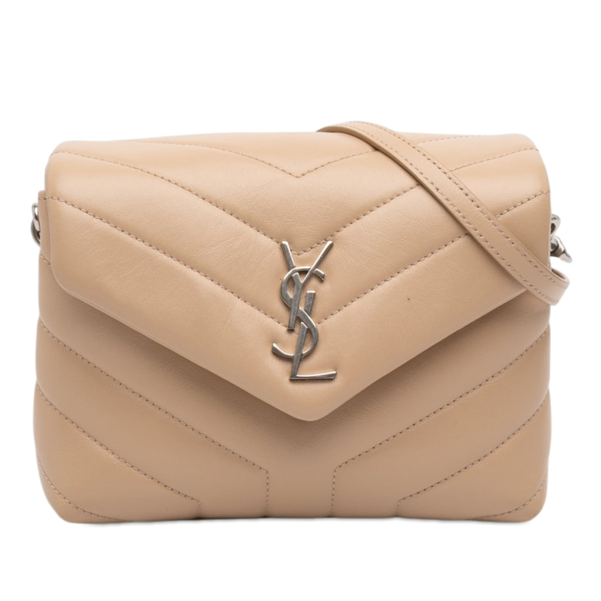 Saint Laurent Toy Matelasse Calfskin Monogram LouLou Crossbody — Beige