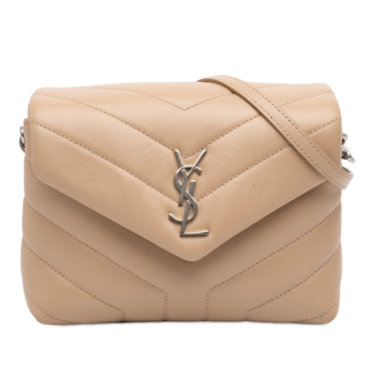 Saint Laurent Toy Matelasse Calfskin Monogram LouLou Crossbody — Beige