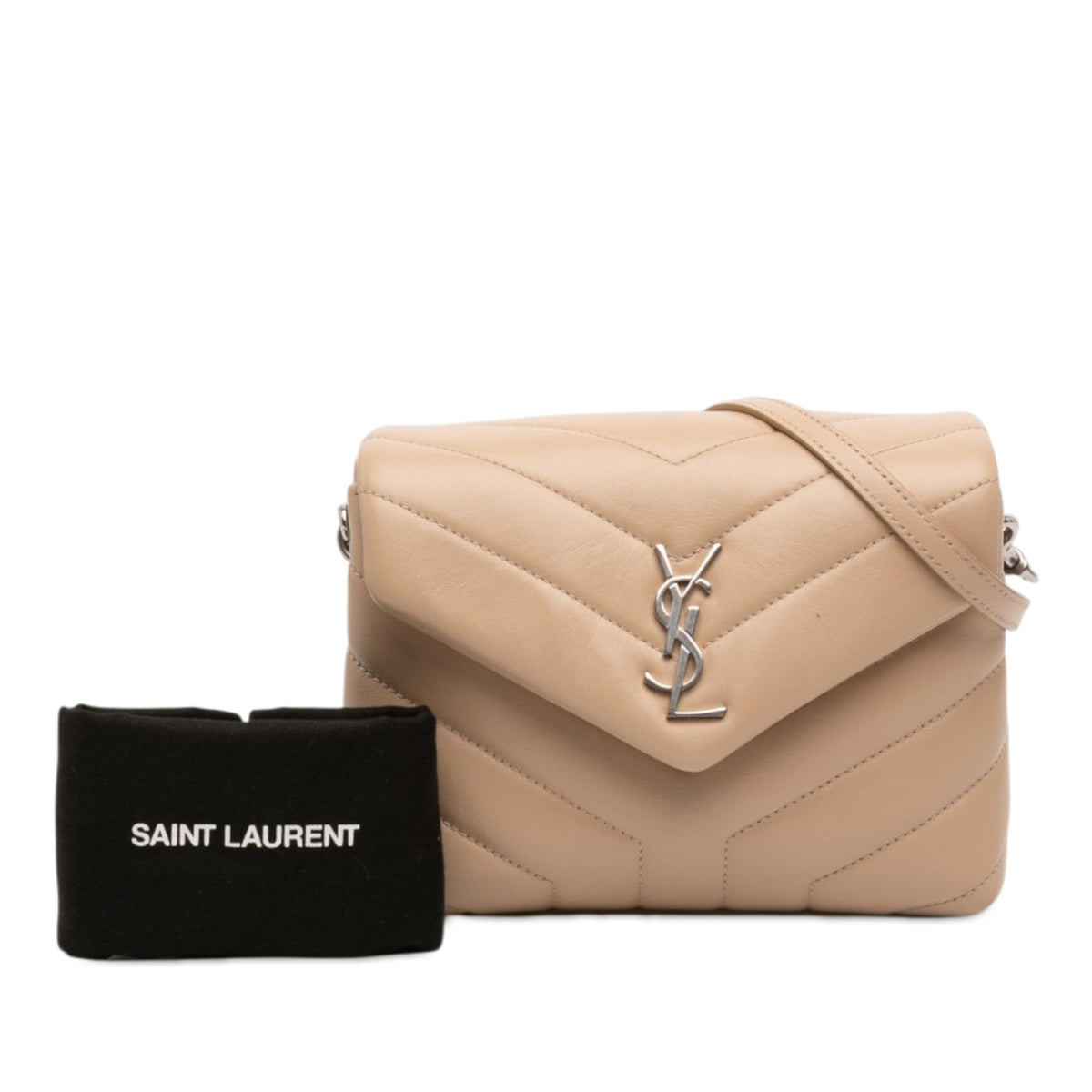 Saint Laurent Toy Matelasse Calfskin Monogram LouLou Crossbody — Beige