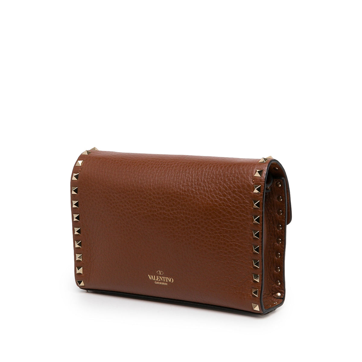 Valentino Medium Pebbled Calfskin Rockstud Flip Lock Crossbody — Brown