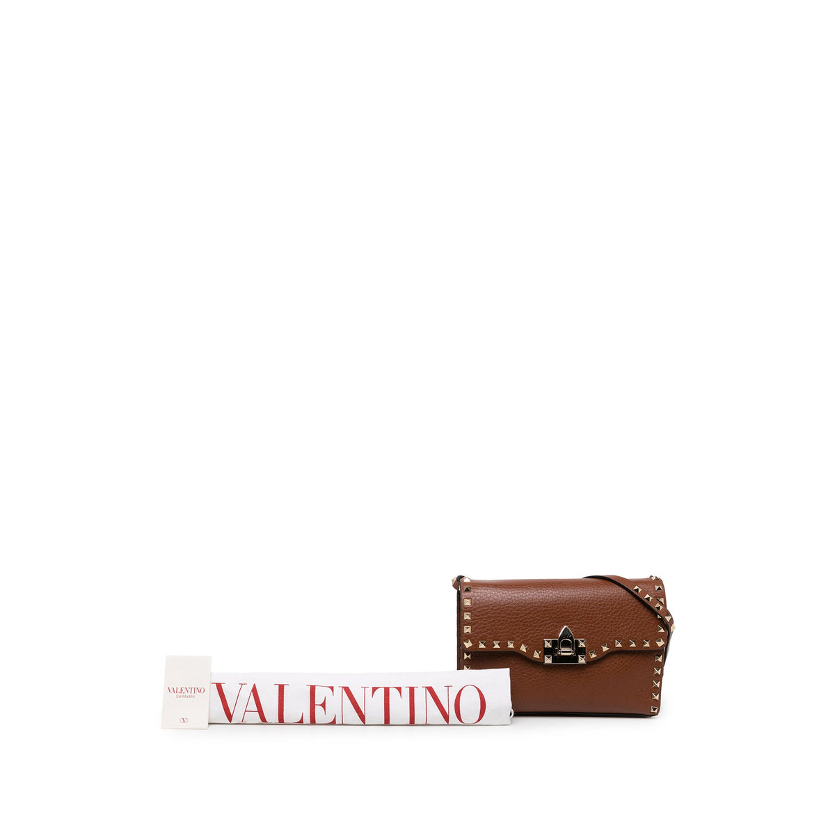 Valentino Medium Pebbled Calfskin Rockstud Flip Lock Crossbody — Brown