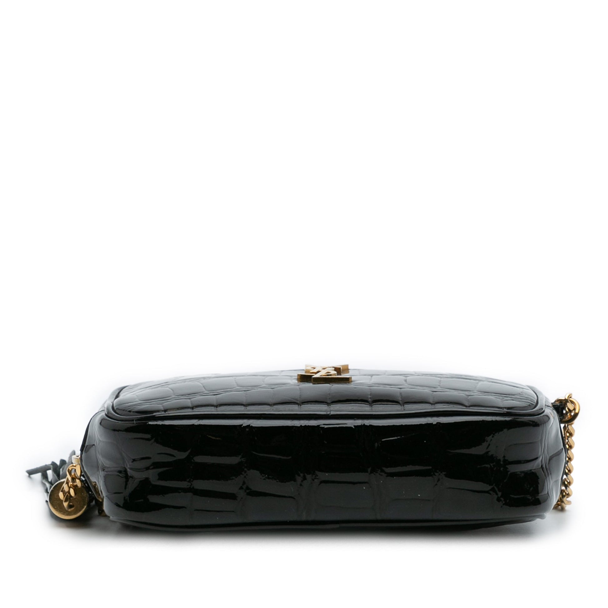 Saint Laurent Mini Croc Embossed Patent Monogram Lou Camera Bag