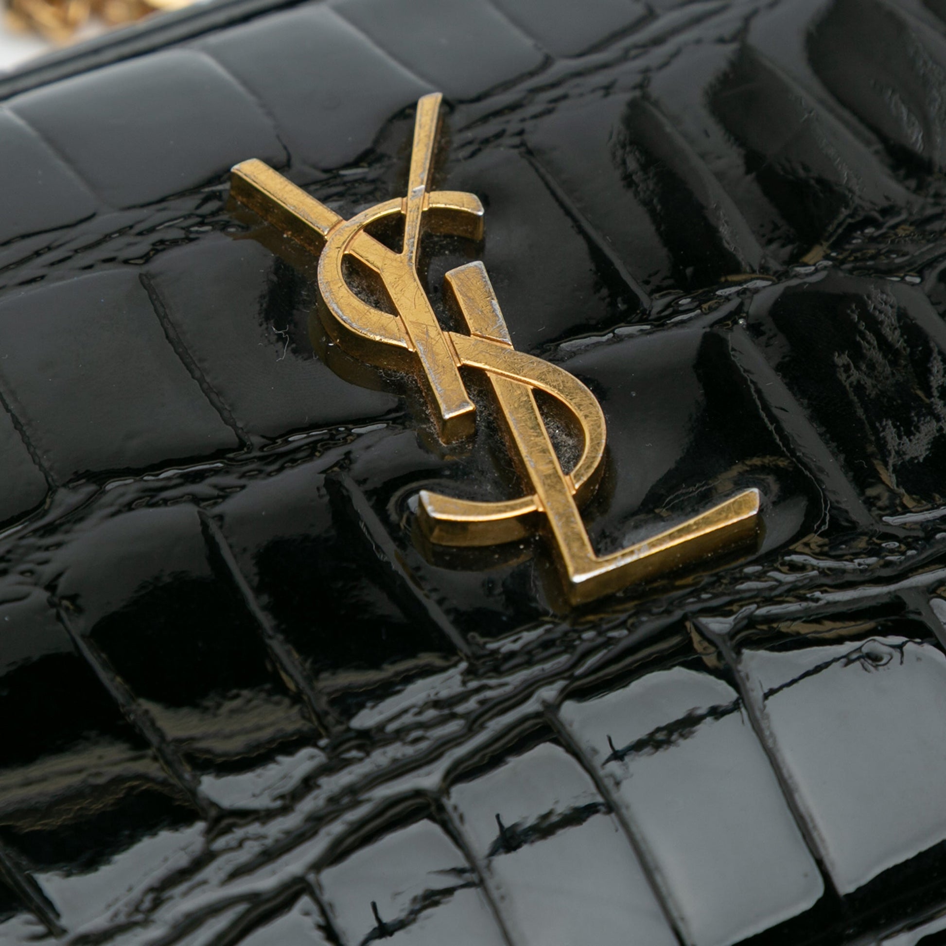 Saint Laurent Mini Croc Embossed Patent Monogram Lou Camera Bag