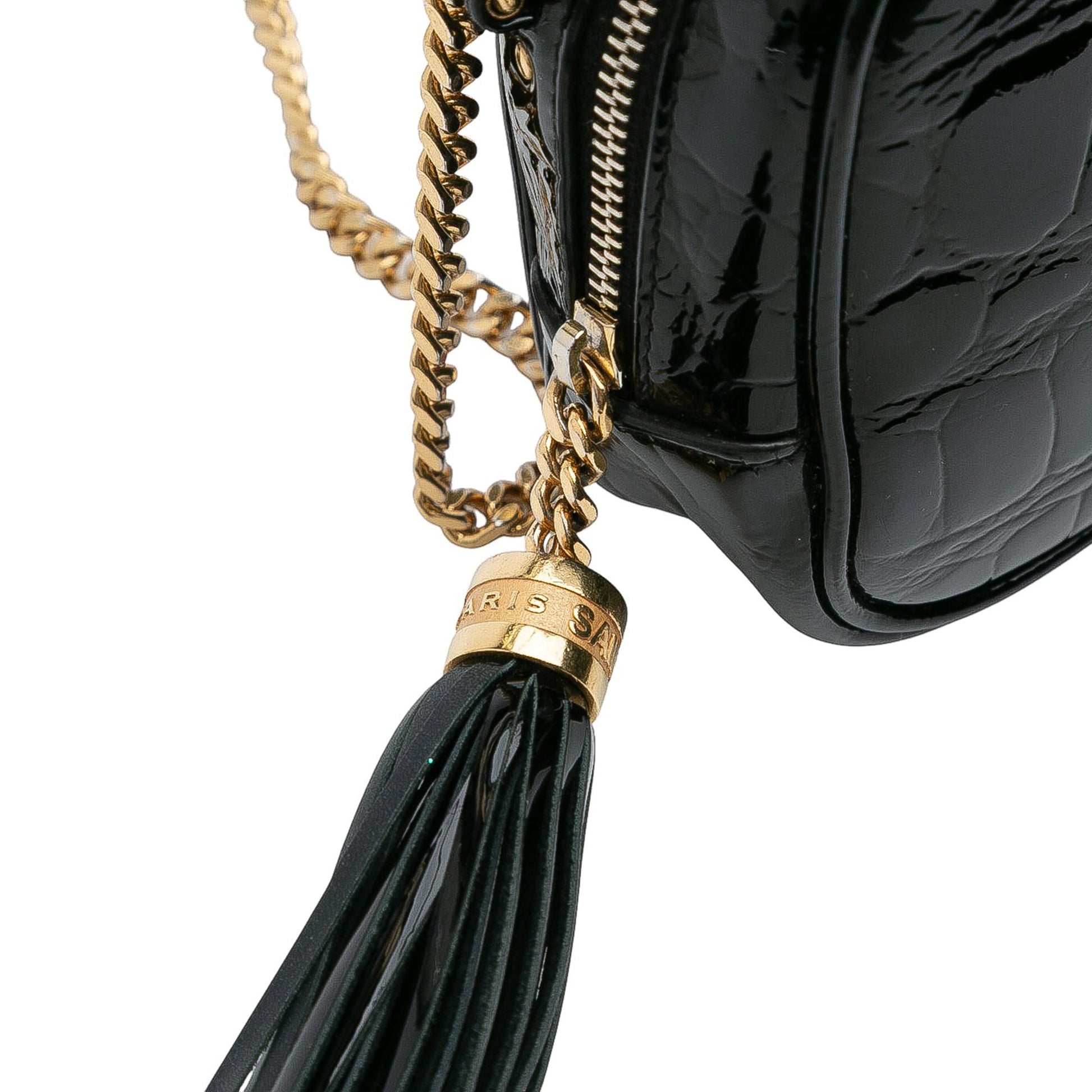 Saint Laurent Mini Croc Embossed Patent Monogram Lou Camera Bag