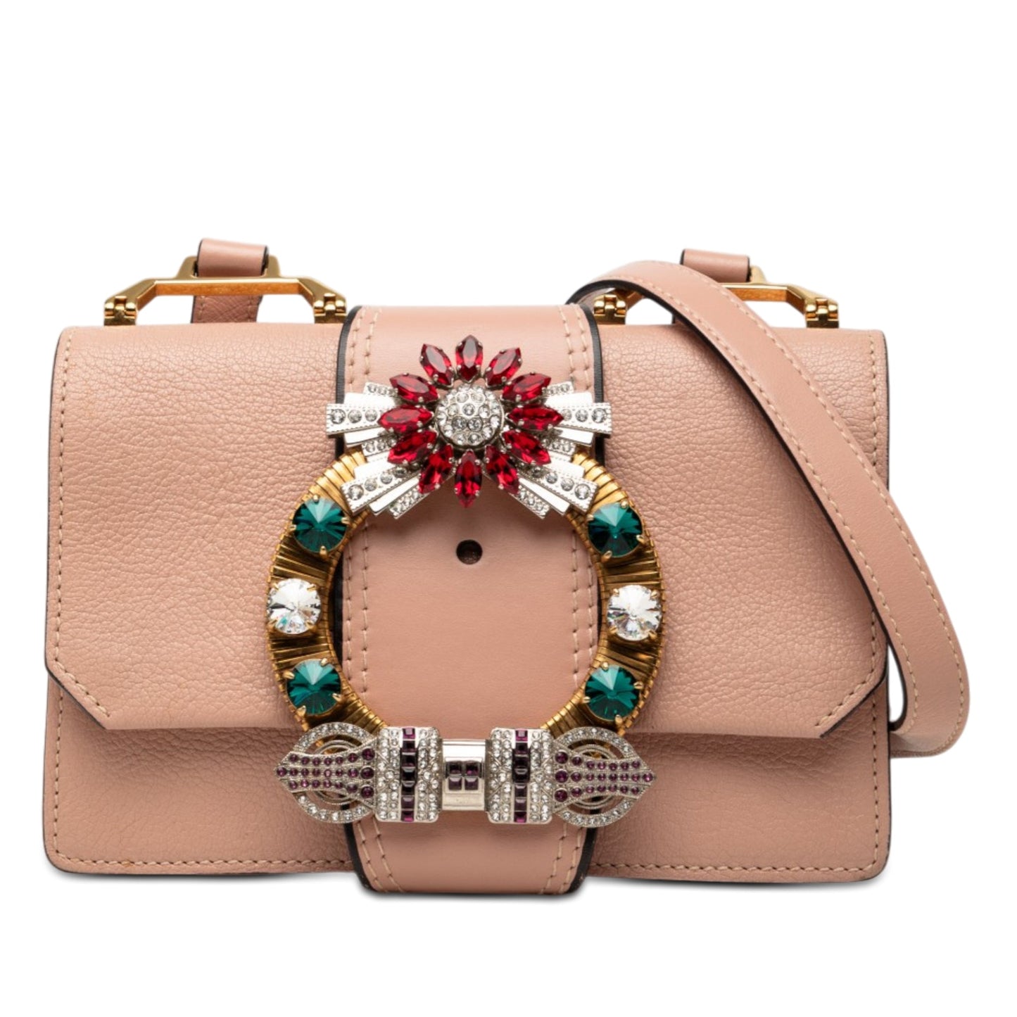 Miu Miu Goatskin Madras Soft Calf Crystal Embellished Crossbody