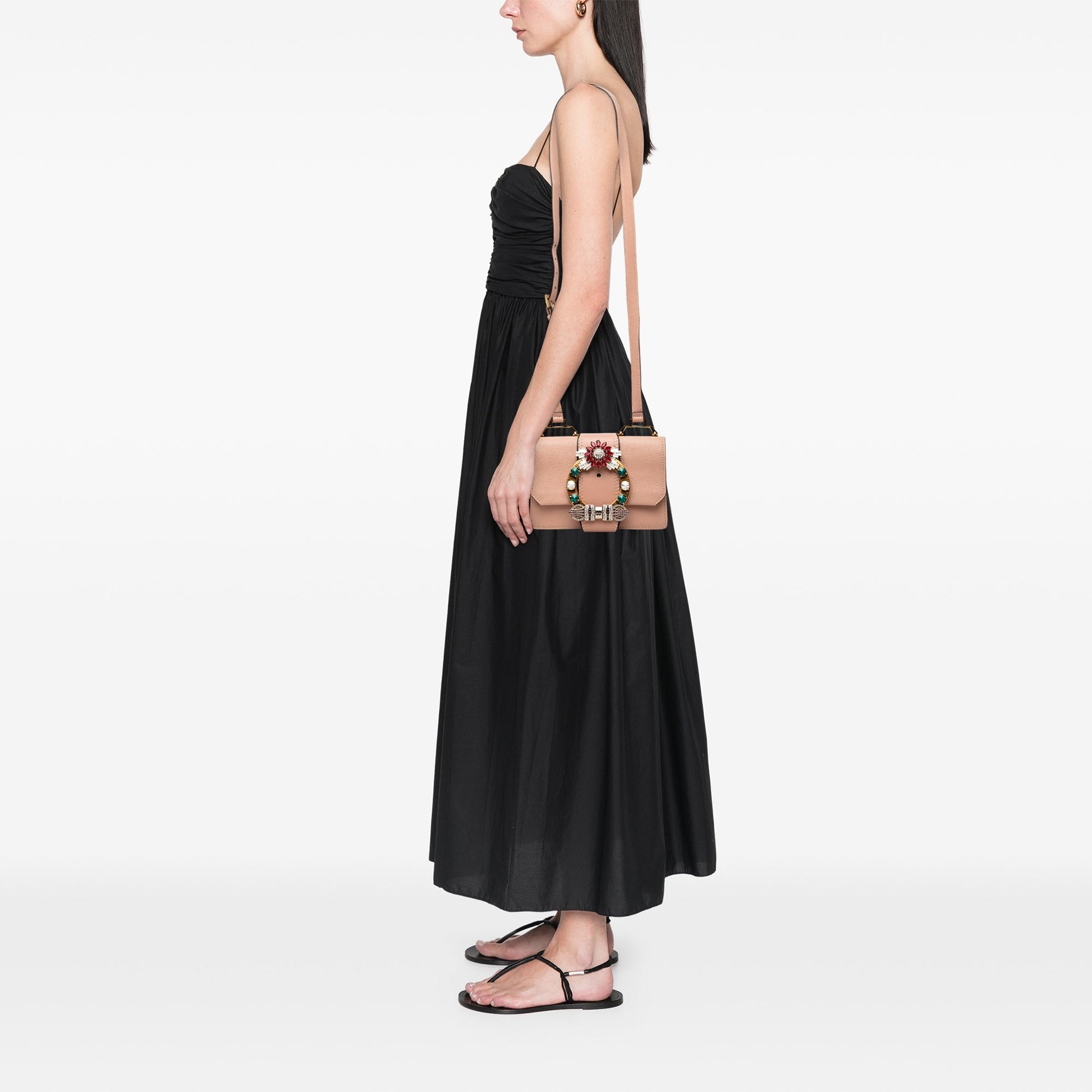Miu Miu Goatskin Madras Soft Calf Crystal Embellished Crossbody