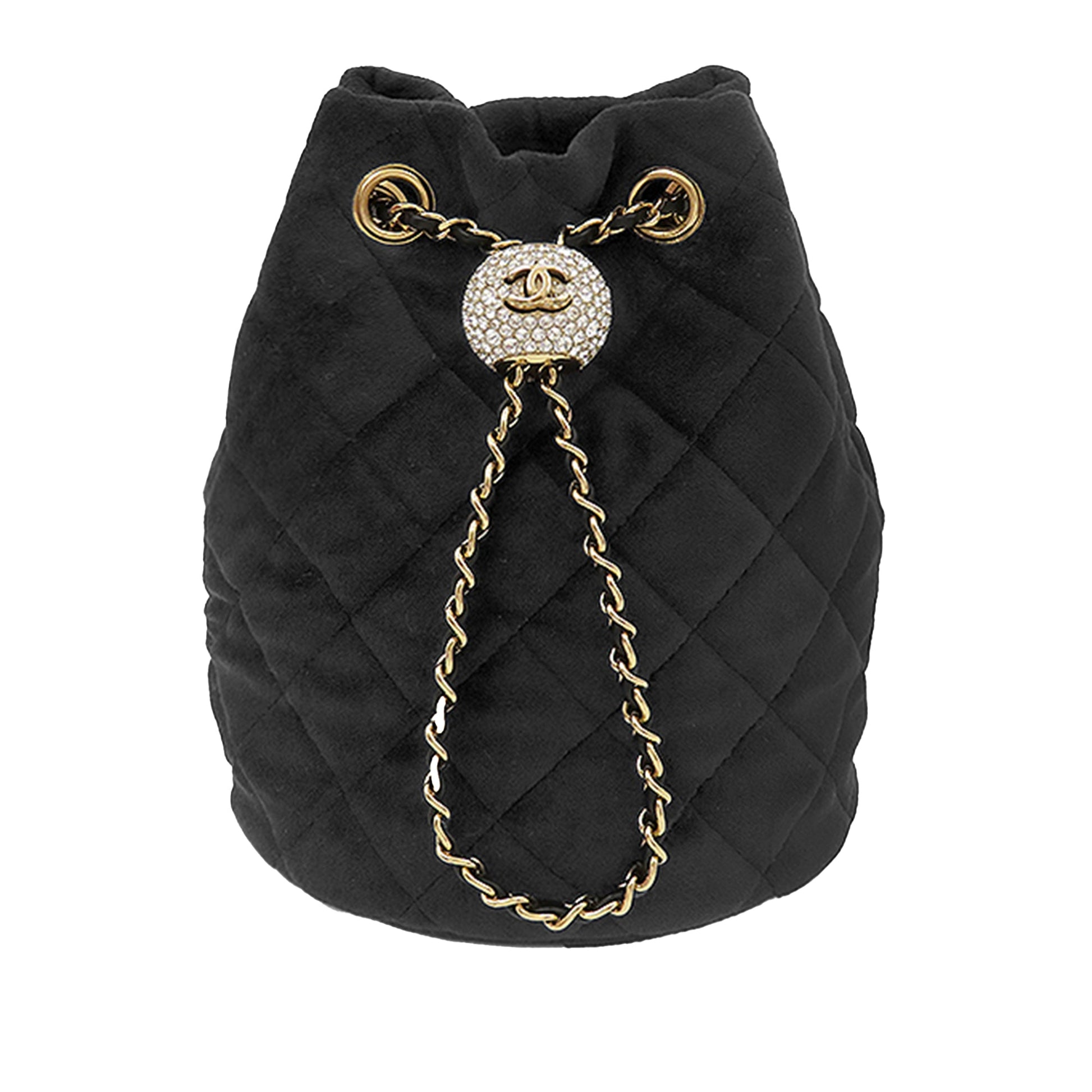 Chanel Quilted Velvet Crystal Pearl Crush Bucket Bag
