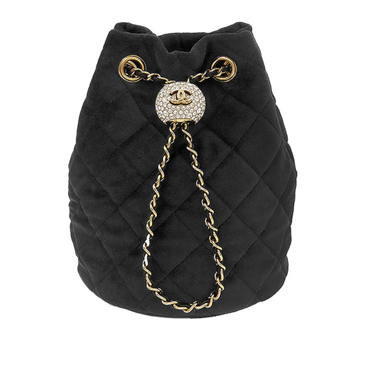 Chanel Quilted Velvet Crystal Pearl Crush Bucket Bag