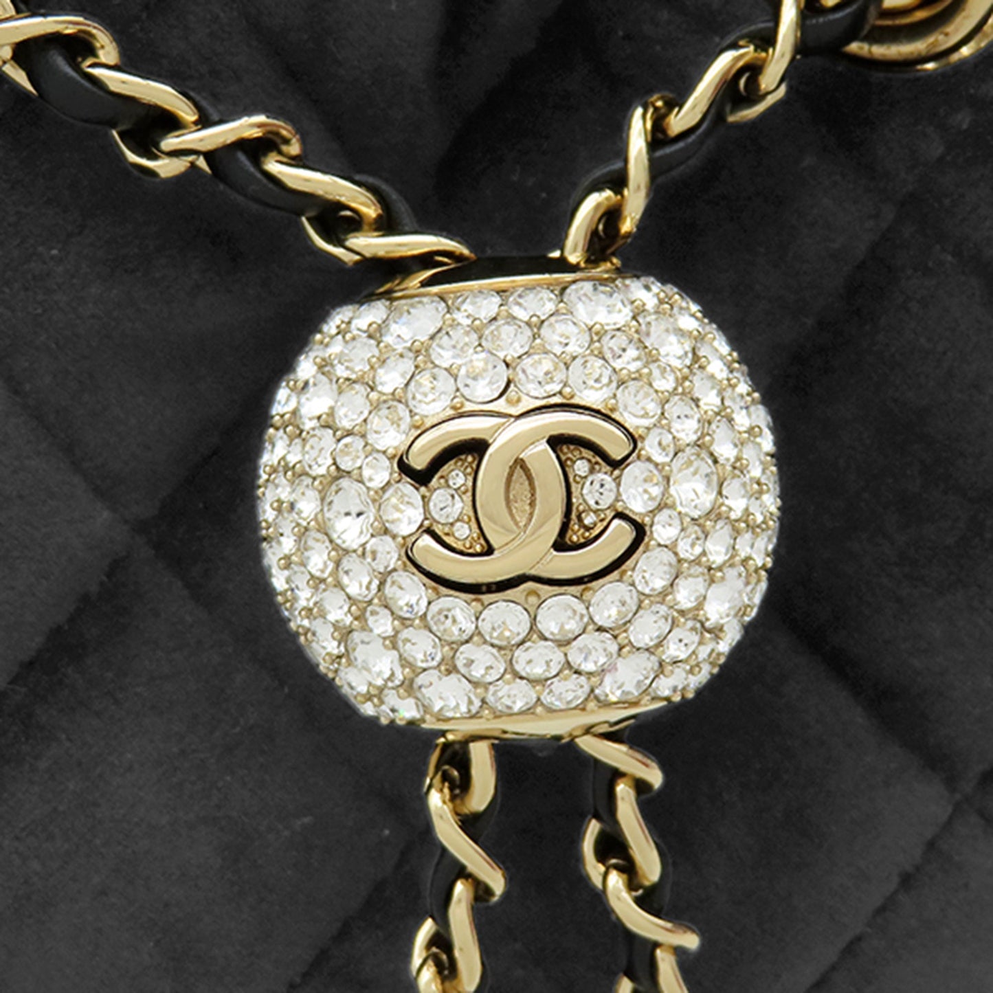Chanel Quilted Velvet Crystal Pearl Crush Bucket Bag