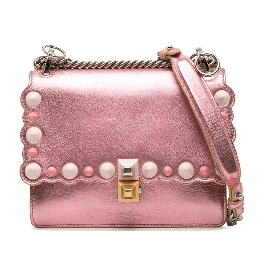 Fendi Small Metallic Scalloped Leather Studded Pearl Kan I Crossbody