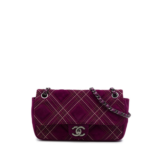 Chanel Paris Edinburgh Medium Stitched Suede Saltire Single Flap — Purple